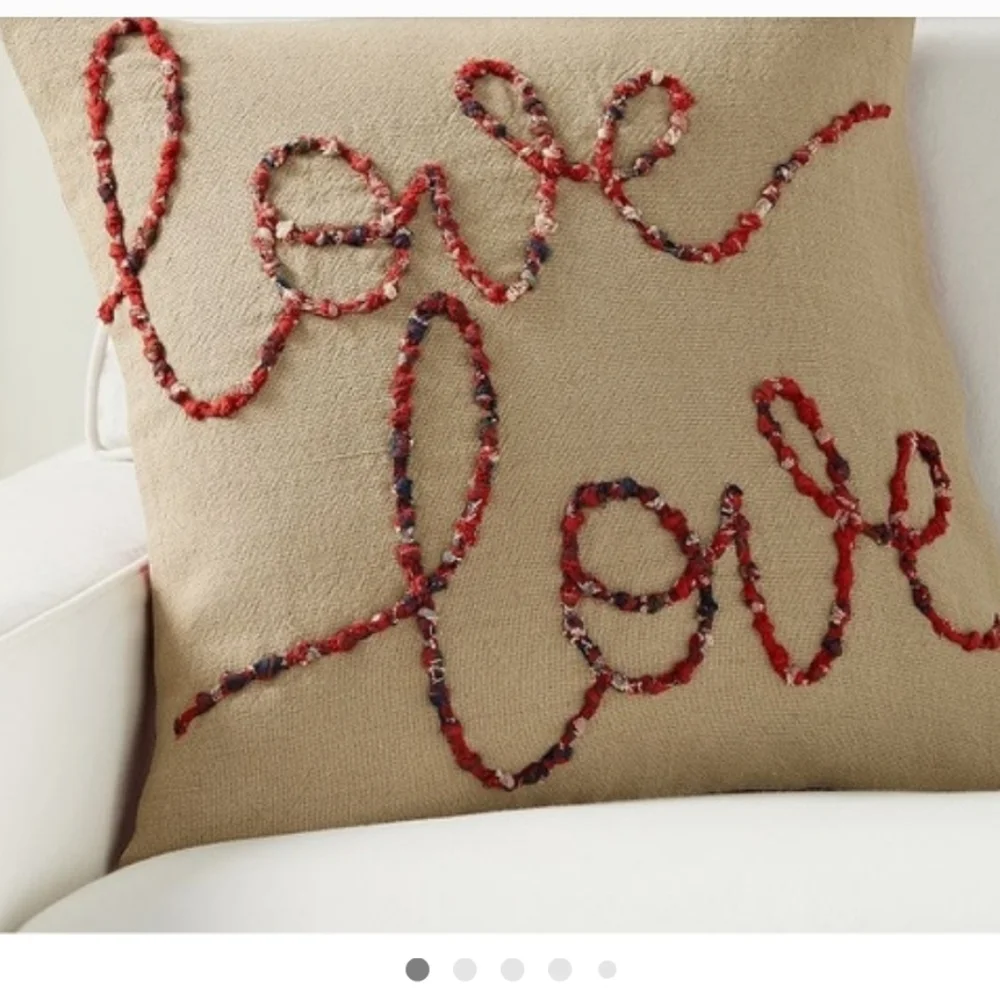 Pottery Barn Love Script Reversible Plaid Pillow Cover, Red Khaki Rustic NWT